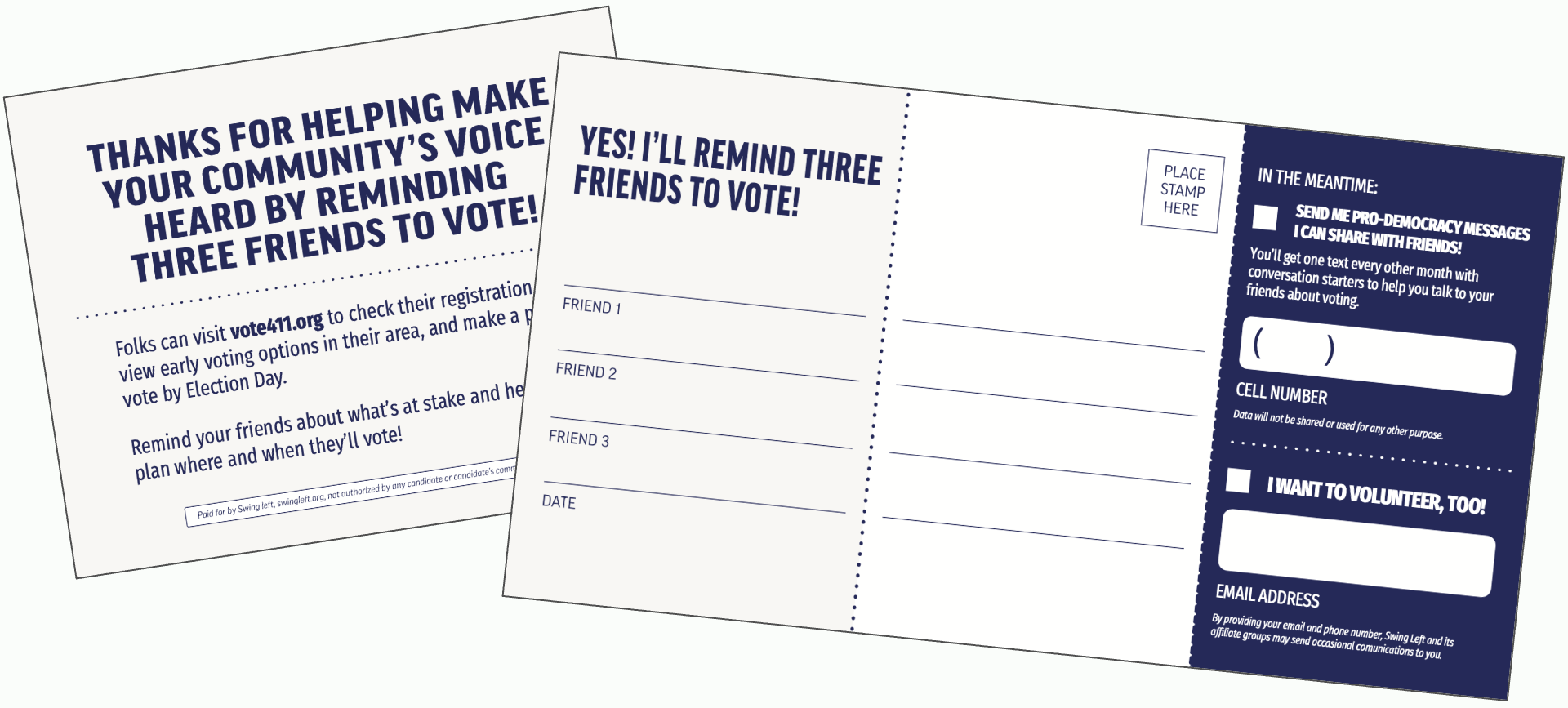 Snap shot of the vote tripling postcard that volunteers will use in this canvass